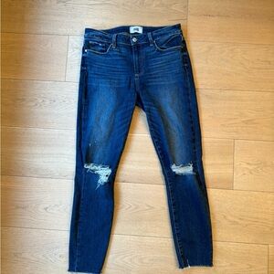 PAIGE Dark Blue Distressed Skinny Jeans